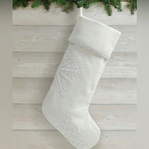 My Texas House Ester Ivory Embroidered Snowflake Christmas Stocking, 20" x 10"